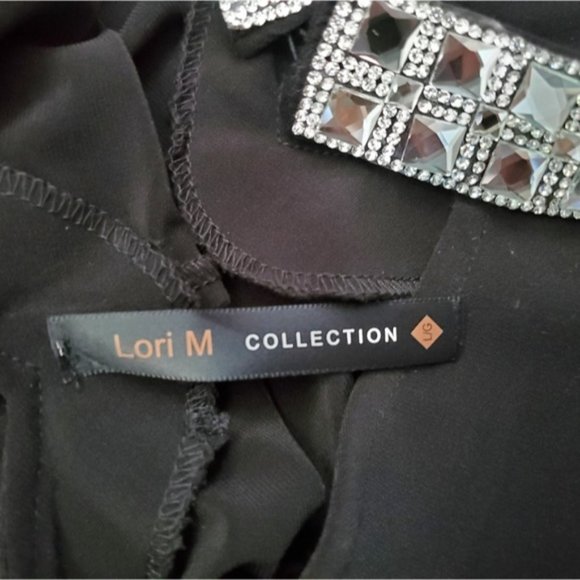 LORI M Collection Rhinestone Mock Neck Peep Hole V Neck Dress- Large- NWOT - Picture 8 of 14